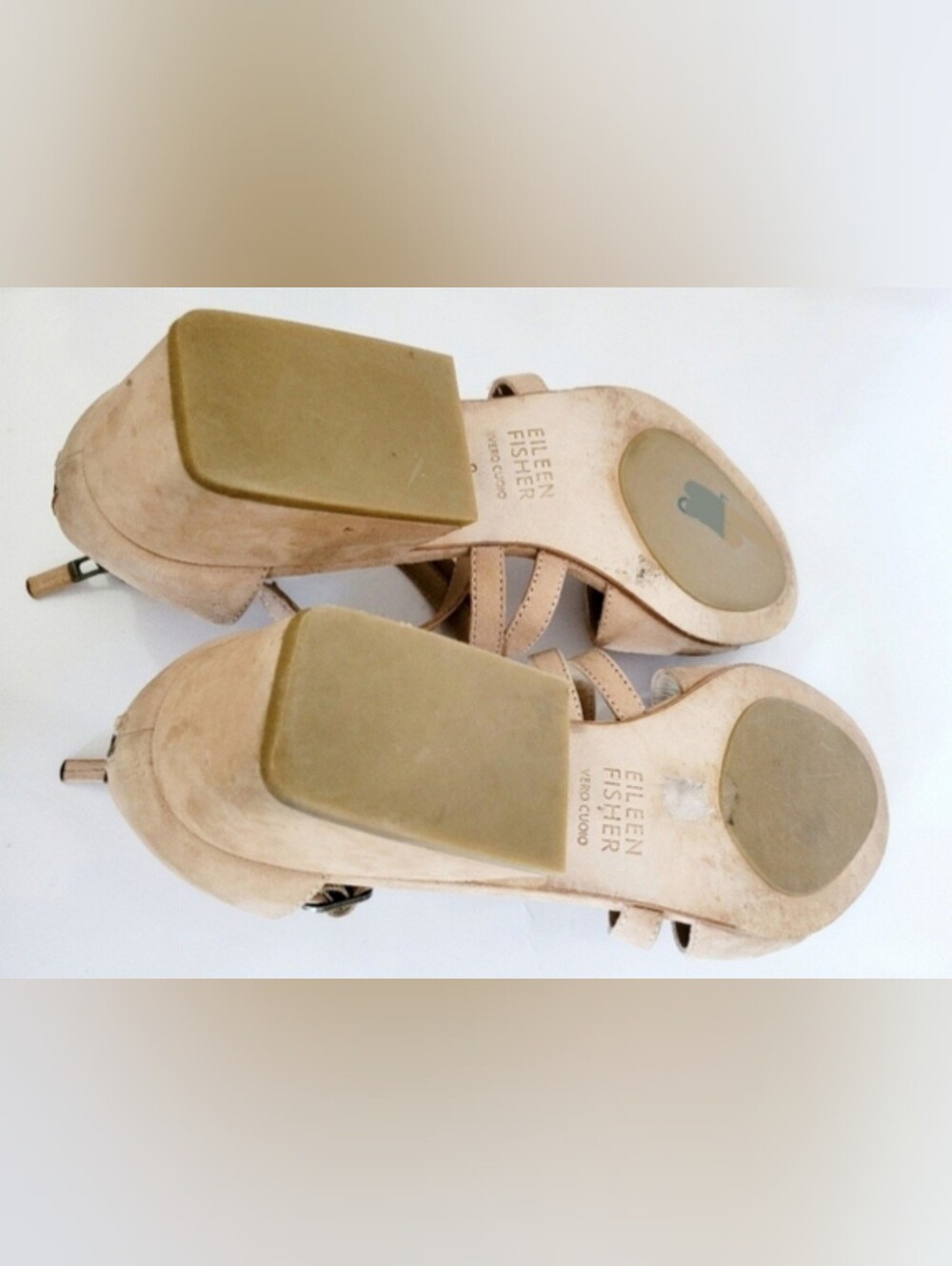 Eileen Fisher Kyra Nubuck Leather Strappy Low Block Heel Sandals Tan US 9 - Picture 10 of 16
